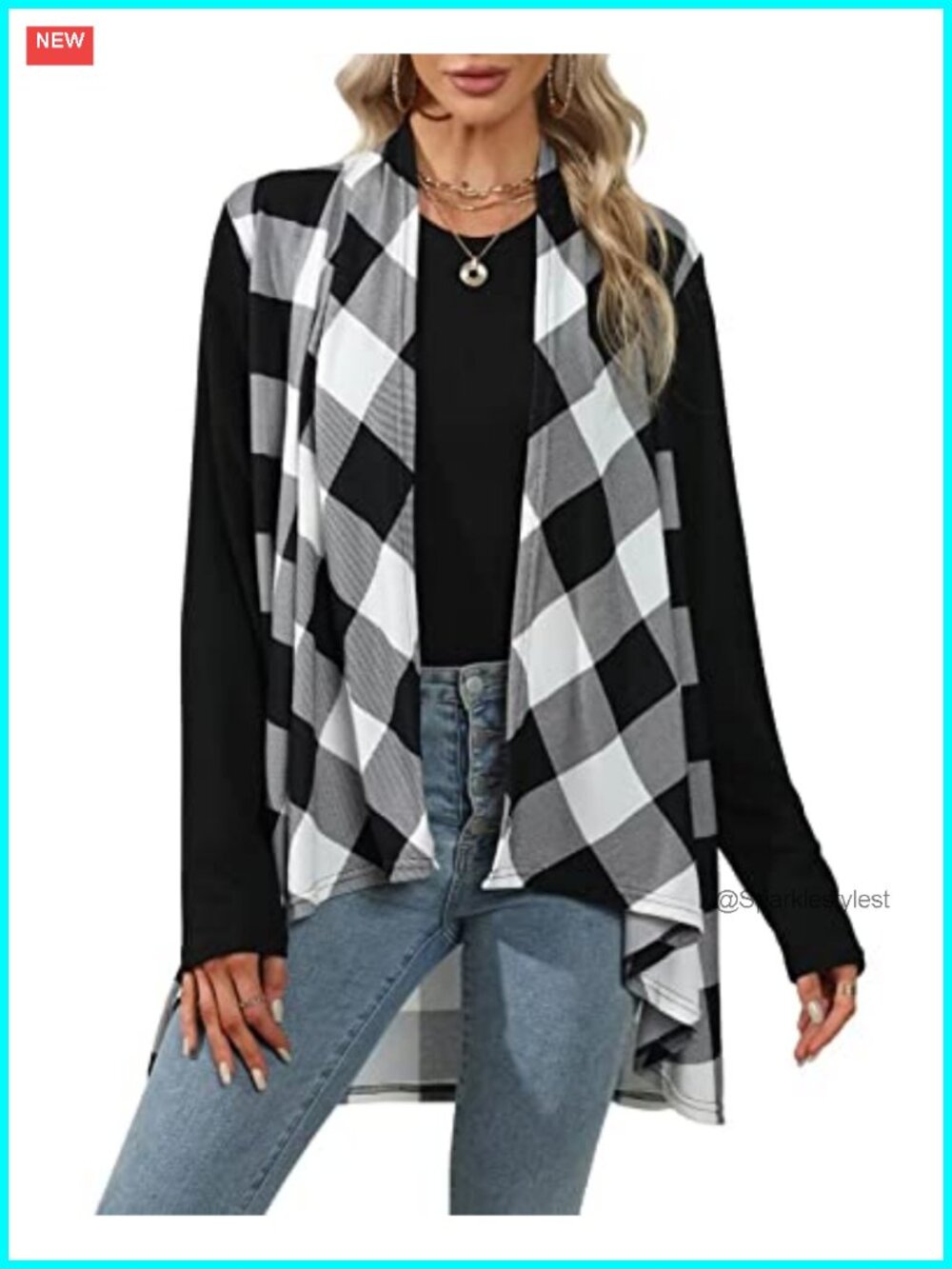Womens Open Front Long Cardigan Plaid Knit Maxi Sweater